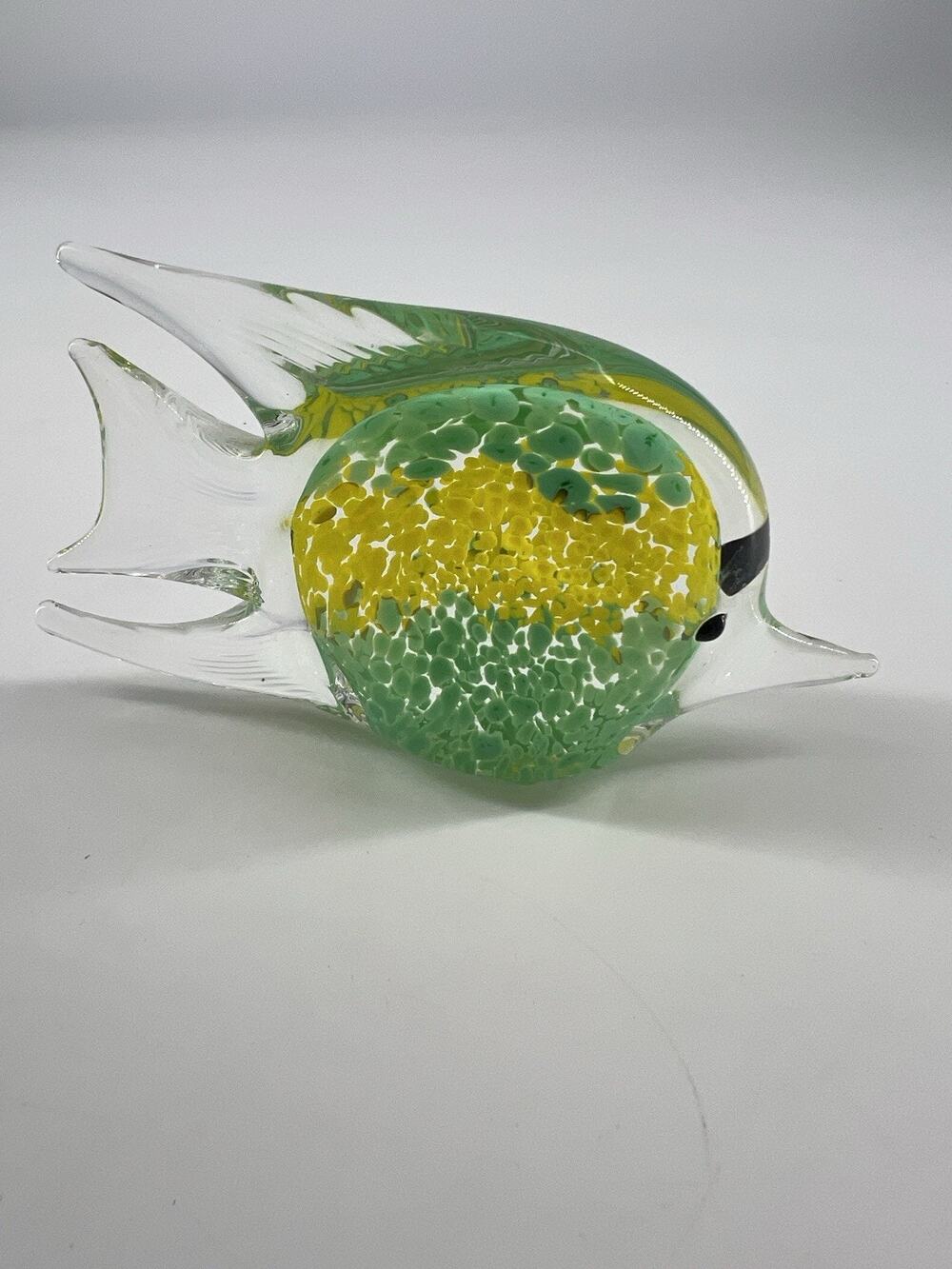 Hand Blown Glass Fish Green Yellow Tropical Marine Home Decor Collectible